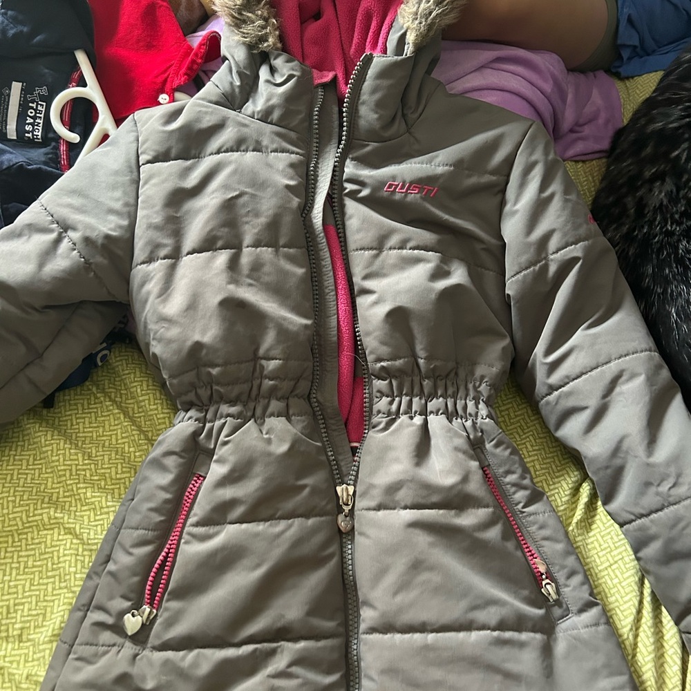 Gusti Gray and Pink Puffer Jacket